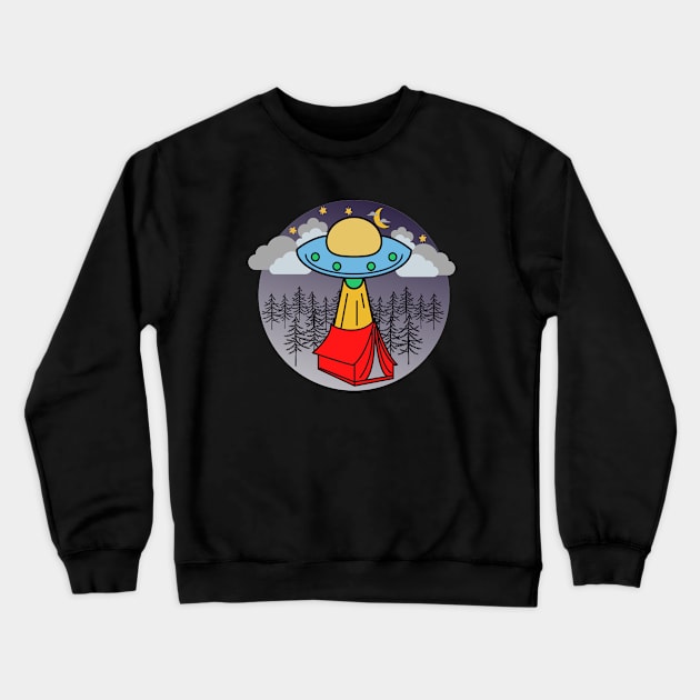 Alien Spaceship Visits Campers – Blue Red Crewneck Sweatshirt by KoreDemeter14